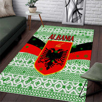 Albania Christmas Area Rug with Green-Red Design, Double-Headed Eagle Emblem, and Santa Motif - Wonder Print Shop