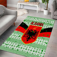 Albania Christmas Area Rug with Green-Red Design, Double-Headed Eagle Emblem, and Santa Motif - Wonder Print Shop