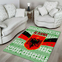 Albania Christmas Area Rug with Green-Red Design, Double-Headed Eagle Emblem, and Santa Motif - Wonder Print Shop