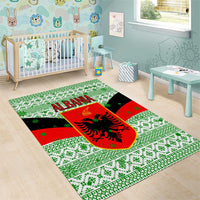 Albania Christmas Area Rug with Green-Red Design, Double-Headed Eagle Emblem, and Santa Motif - Wonder Print Shop
