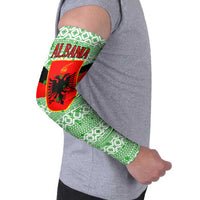 Albania Christmas Arm Sleeves with Green-Red Design, Double-Headed Eagle Emblem, and Santa Motif - Wonder Print Shop