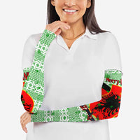 Albania Christmas Arm Sleeves with Green-Red Design, Double-Headed Eagle Emblem, and Santa Motif - Wonder Print Shop
