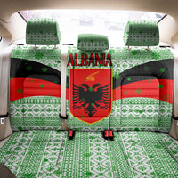 Albania Christmas Back Car Seat Cover with Green-Red Design, Double-Headed Eagle Emblem, and Santa Motif - Wonder Print Shop