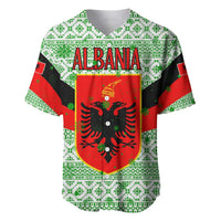 Albania Christmas Baseball Jersey with Green-Red Design, Double-Headed Eagle Emblem, and Santa Motif - Wonder Print Shop