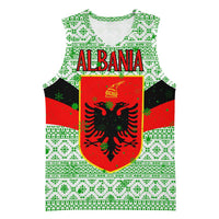 Albania Christmas Basketball Jersey with Green-Red Design, Double-Headed Eagle Emblem, and Santa Motif - Wonder Print Shop