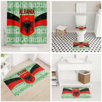 Albania Christmas Bathroom Set with Green-Red Design, Double-Headed Eagle Emblem, and Santa Motif - Wonder Print Shop