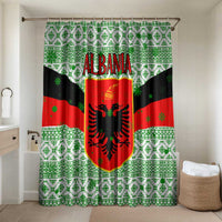 Albania Christmas Bathroom Set with Green-Red Design, Double-Headed Eagle Emblem, and Santa Motif - Wonder Print Shop