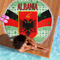 Albania Christmas Beach Blanket with Green-Red Design, Double-Headed Eagle Emblem, and Santa Motif - Wonder Print Shop