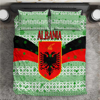 Albania Christmas Bedding Set with Green-Red Design, Double-Headed Eagle Emblem, and Santa Motif - Wonder Print Shop