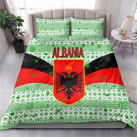 Albania Christmas Bedding Set with Green-Red Design, Double-Headed Eagle Emblem, and Santa Motif - Wonder Print Shop