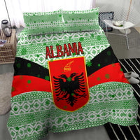 Albania Christmas Bedding Set with Green-Red Design, Double-Headed Eagle Emblem, and Santa Motif - Wonder Print Shop