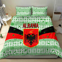 Albania Christmas Bedding Set with Green-Red Design, Double-Headed Eagle Emblem, and Santa Motif - Wonder Print Shop