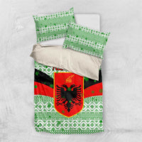 Albania Christmas Bedding Set with Green-Red Design, Double-Headed Eagle Emblem, and Santa Motif - Wonder Print Shop