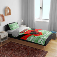 Albania Christmas Bedding Set with Green-Red Design, Double-Headed Eagle Emblem, and Santa Motif - Wonder Print Shop