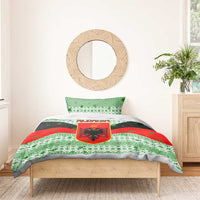 Albania Christmas Bedding Set with Green-Red Design, Double-Headed Eagle Emblem, and Santa Motif - Wonder Print Shop