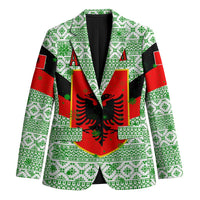 Albania Christmas Blazer with Green-Red Design, Double-Headed Eagle Emblem, and Santa Motif - Wonder Print Shop