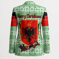 Albania Christmas Blazer with Green-Red Design, Double-Headed Eagle Emblem, and Santa Motif - Wonder Print Shop