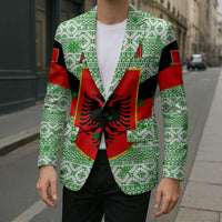 Albania Christmas Blazer with Green-Red Design, Double-Headed Eagle Emblem, and Santa Motif - Wonder Print Shop
