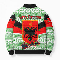 Albania Christmas Bomber Puffer Jacket with Green-Red Design, Double-Headed Eagle Emblem, and Santa Motif - Wonder Print Shop