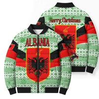 Albania Christmas Bomber Puffer Jacket with Green-Red Design, Double-Headed Eagle Emblem, and Santa Motif - Wonder Print Shop