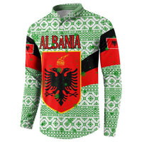 Albania Christmas Button Sweatshirt with Green-Red Design, Double-Headed Eagle Emblem, and Santa Motif - Wonder Print Shop