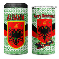 Albania Christmas 4 in 1 Can Cooler Tumbler with Green-Red Design, Double-Headed Eagle Emblem, and Santa Motif - Wonder Print Shop