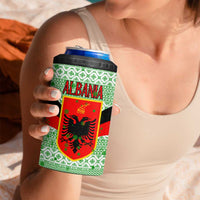 Albania Christmas 4 in 1 Can Cooler Tumbler with Green-Red Design, Double-Headed Eagle Emblem, and Santa Motif - Wonder Print Shop