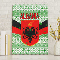 Albania Christmas Canvas Wall Art with Green-Red Design, Double-Headed Eagle Emblem, and Santa Motif - Wonder Print Shop