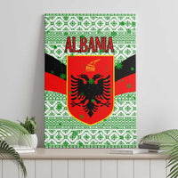 Albania Christmas Canvas Wall Art with Green-Red Design, Double-Headed Eagle Emblem, and Santa Motif - Wonder Print Shop