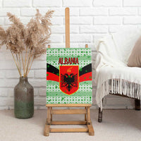 Albania Christmas Canvas Wall Art with Green-Red Design, Double-Headed Eagle Emblem, and Santa Motif - Wonder Print Shop