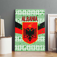 Albania Christmas Canvas Wall Art with Green-Red Design, Double-Headed Eagle Emblem, and Santa Motif - Wonder Print Shop