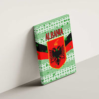 Albania Christmas Canvas Wall Art with Green-Red Design, Double-Headed Eagle Emblem, and Santa Motif - Wonder Print Shop