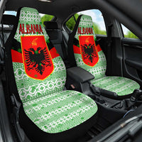 Albania Christmas Car Seat Cover with Green-Red Design, Double-Headed Eagle Emblem, and Santa Motif - Wonder Print Shop