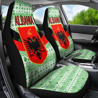 Albania Christmas Car Seat Cover with Green-Red Design, Double-Headed Eagle Emblem, and Santa Motif - Wonder Print Shop