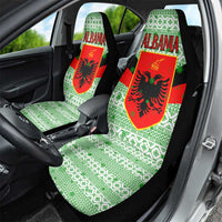 Albania Christmas Car Seat Cover with Green-Red Design, Double-Headed Eagle Emblem, and Santa Motif - Wonder Print Shop