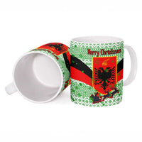 Albania Christmas Ceramic Mug with Green-Red Design, Double-Headed Eagle Emblem, and Santa Motif - Wonder Print Shop