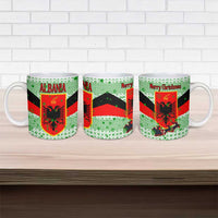 Albania Christmas Ceramic Mug with Green-Red Design, Double-Headed Eagle Emblem, and Santa Motif - Wonder Print Shop