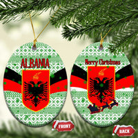 Albania Christmas Ceramic Ornament with Green-Red Design, Double-Headed Eagle Emblem, and Santa Motif - Wonder Print Shop
