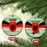 Albania Christmas Ceramic Ornament with Green-Red Design, Double-Headed Eagle Emblem, and Santa Motif - Wonder Print Shop