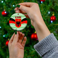 Albania Christmas Ceramic Ornament with Green-Red Design, Double-Headed Eagle Emblem, and Santa Motif - Wonder Print Shop