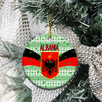 Albania Christmas Ceramic Ornament with Green-Red Design, Double-Headed Eagle Emblem, and Santa Motif - Wonder Print Shop