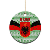 Albania Christmas Ceramic Ornament with Green-Red Design, Double-Headed Eagle Emblem, and Santa Motif - Wonder Print Shop
