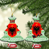 Albania Christmas Ceramic Ornament with Green-Red Design, Double-Headed Eagle Emblem, and Santa Motif - Wonder Print Shop