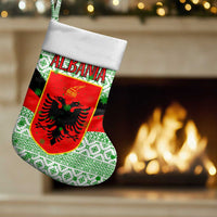 Albania Christmas Stocking with Green-Red Design, Double-Headed Eagle Emblem, and Santa Motif - Wonder Print Shop