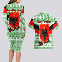 Albania Christmas Couples Matching Long Sleeve Bodycon Dress and Hawaiian Shirt with Green-Red Design, Double-Headed Eagle Emblem, and Santa Motif - Wonder Print Shop