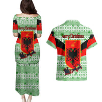 Albania Christmas Couples Matching Puletasi and Hawaiian Shirt with Green-Red Design, Double-Headed Eagle Emblem, and Santa Motif - Wonder Print Shop