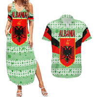 Albania Christmas Couples Matching Summer Maxi Dress and Hawaiian Shirt with Green-Red Design, Double-Headed Eagle Emblem, and Santa Motif - Wonder Print Shop
