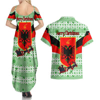 Albania Christmas Couples Matching Summer Maxi Dress and Hawaiian Shirt with Green-Red Design, Double-Headed Eagle Emblem, and Santa Motif - Wonder Print Shop