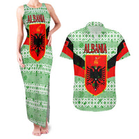 Albania Christmas Couples Matching Tank Maxi Dress and Hawaiian Shirt with Green-Red Design, Double-Headed Eagle Emblem, and Santa Motif - Wonder Print Shop