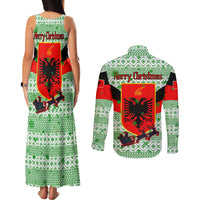 Albania Christmas Couples Matching Tank Maxi Dress and Long Sleeve Button Shirt with Green-Red Design, Double-Headed Eagle Emblem, and Santa Motif - Wonder Print Shop